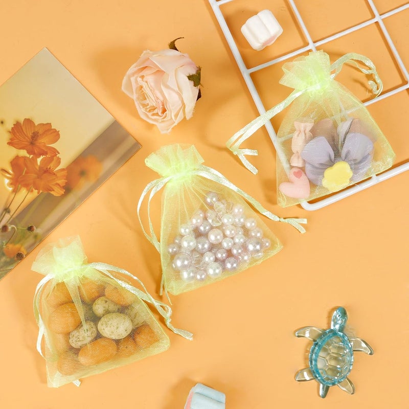 BOEIAC Organza Bags 50Pcs, 3 x 4 Inch Sheer Drawstring Jewelry Gift Pouches, Mesh Party Wedding Favor Mini Candy Bags for Christmas, Fruit Green - Image 3